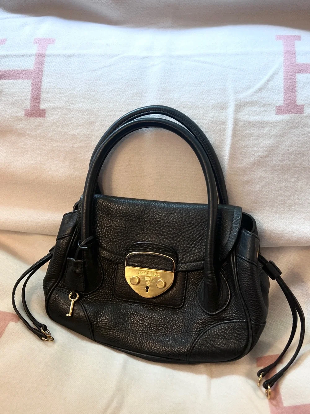Prada Vintage lock and key bag! RARE! Black Leather Tote⭐️ Offers welcome!